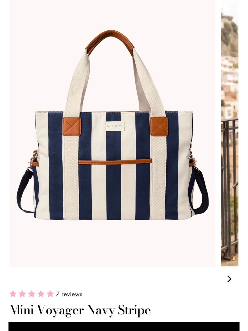 Mini Voyager Navy Stripe Tote Bag - poppy and peonies